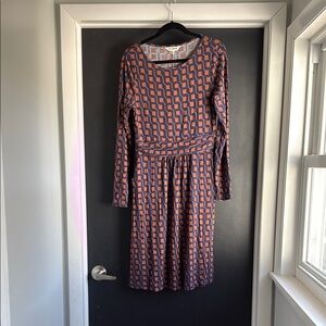 Boden brown and blue Long Sleeve Crew Neck Sundress